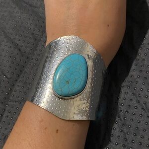 Silver Cuff Bracelet with Turquoise Stone